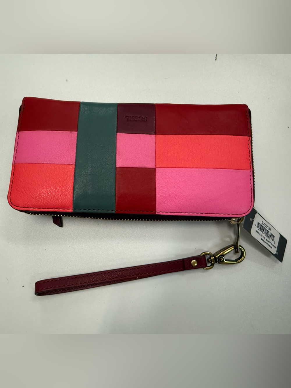 Fossil Colorblock Leather Wristlet Wallet - Pink, Red & Green